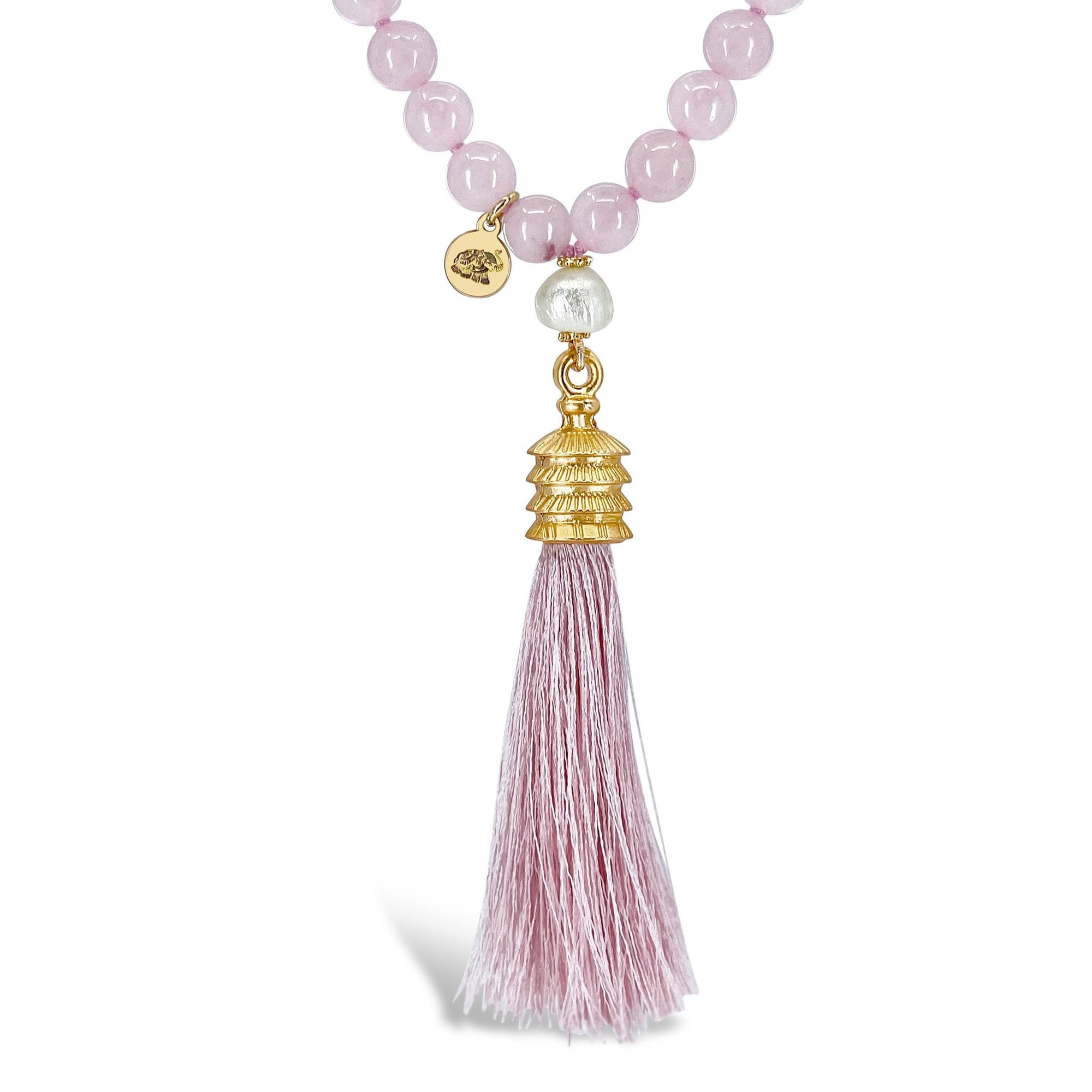 Rose Quartz Pearl Mala Prayer Bead Necklace