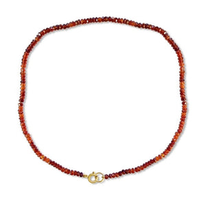 Astrological Gem Hessonite Beaded 14K Necklace With Om Diamond Pendant