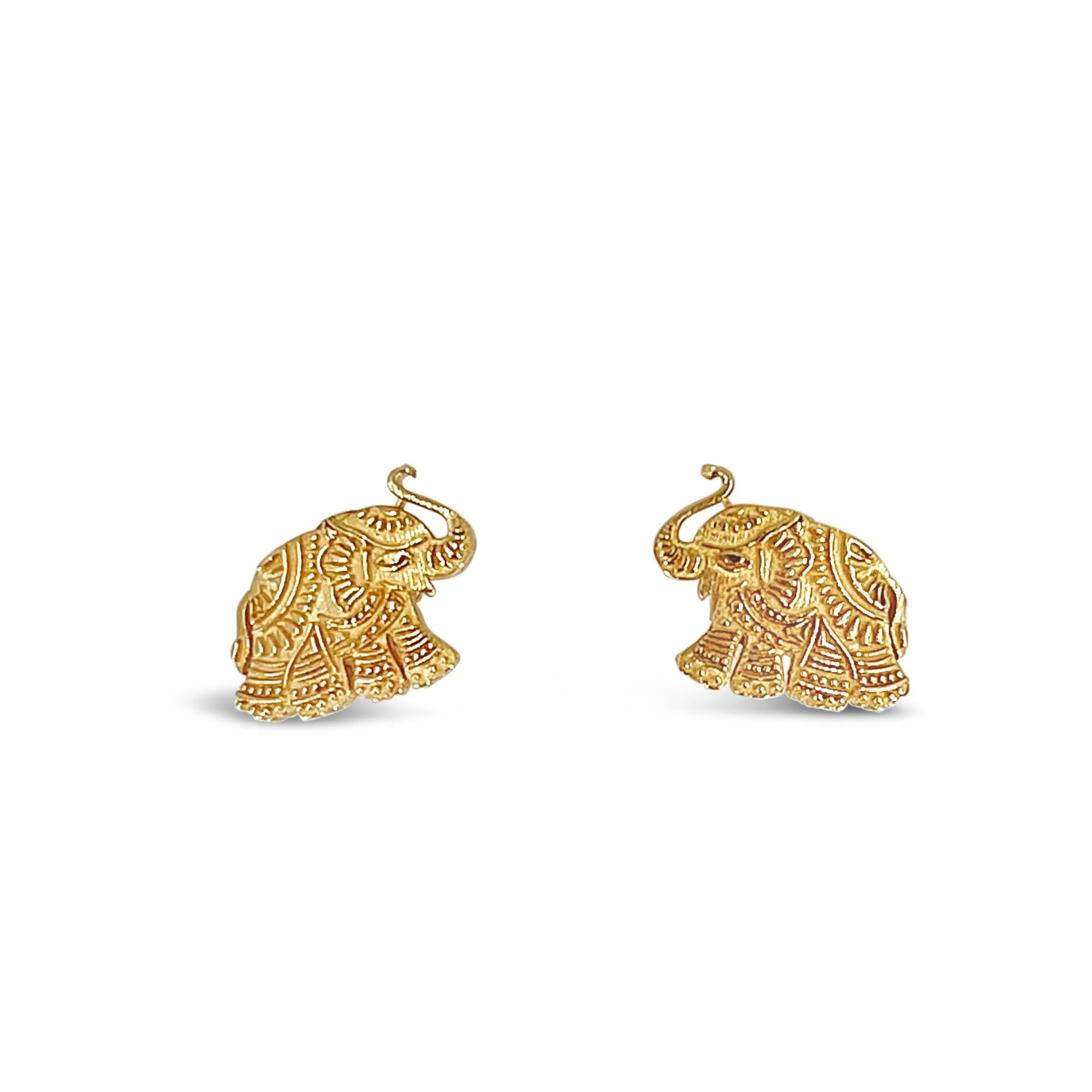 Elephant Stud Earrings 14K Yellow Gold