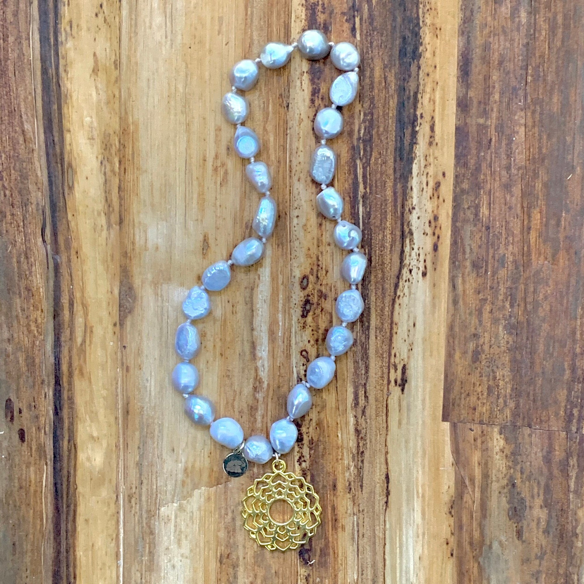 Pearl Hand Wrist  Mala Prayer Bead Necklace| Heart Chakra