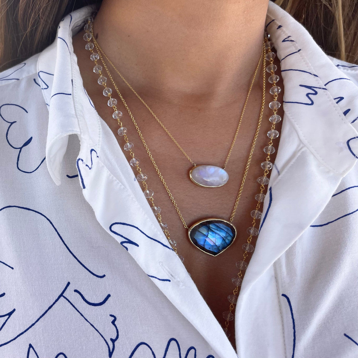 High Frequency Labradorite Crystal Necklace 14K Yellow Gold Bezel Pendant