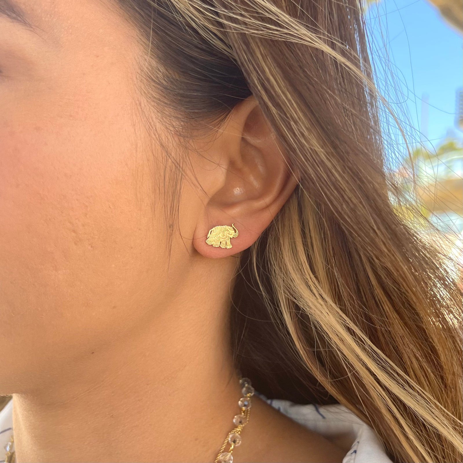 14K Gold Elephant Stud Earrings for Blessings &amp; Good Fortune