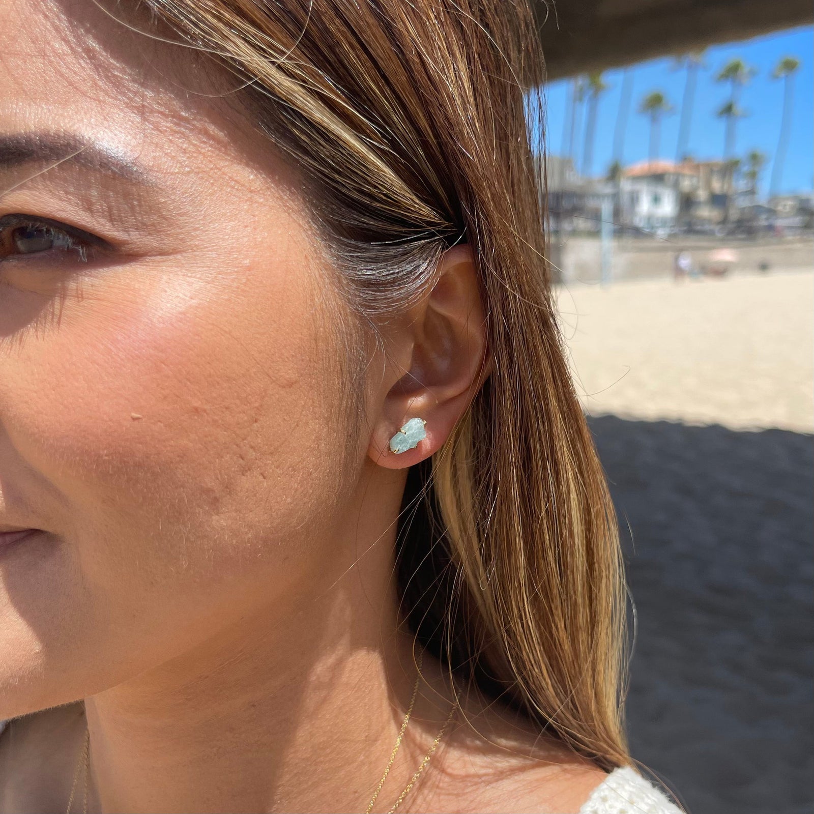 Aquamarine crystal earring studs