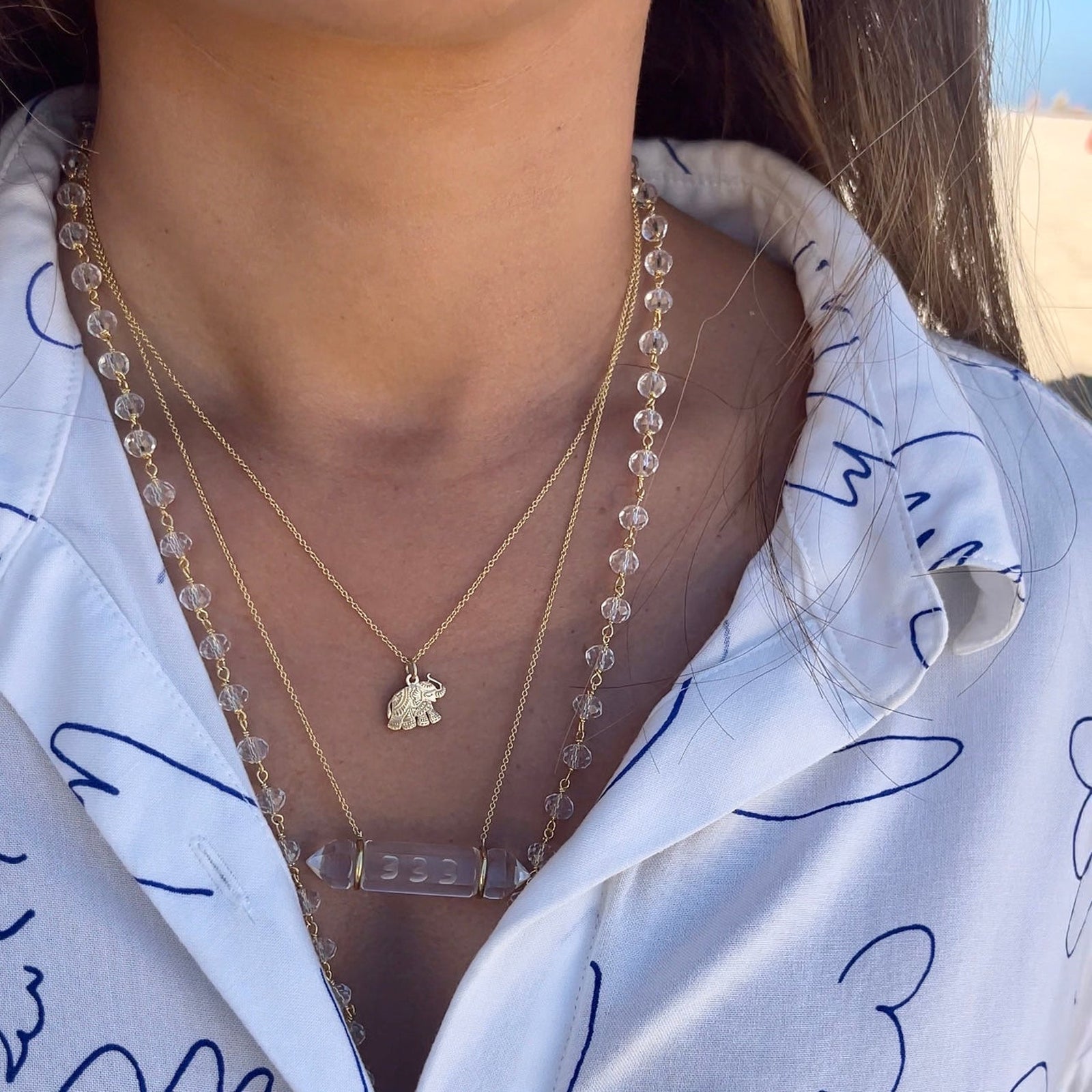Angel Number 333 Double-Terminated Clear Quartz 14k Gold Necklace
