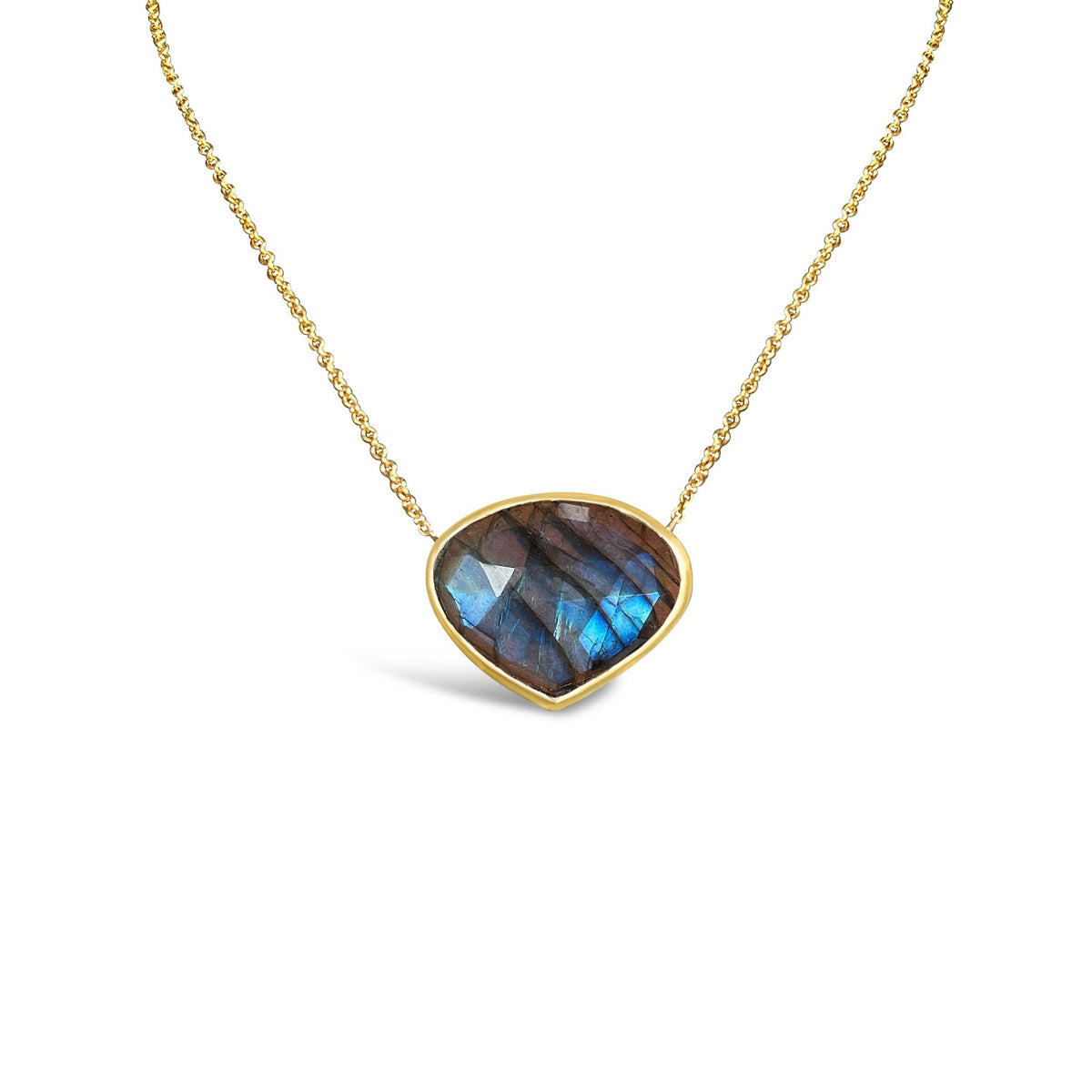 High Frequency Labradorite Crystal Necklace 14K Yellow Gold Bezel Pendant