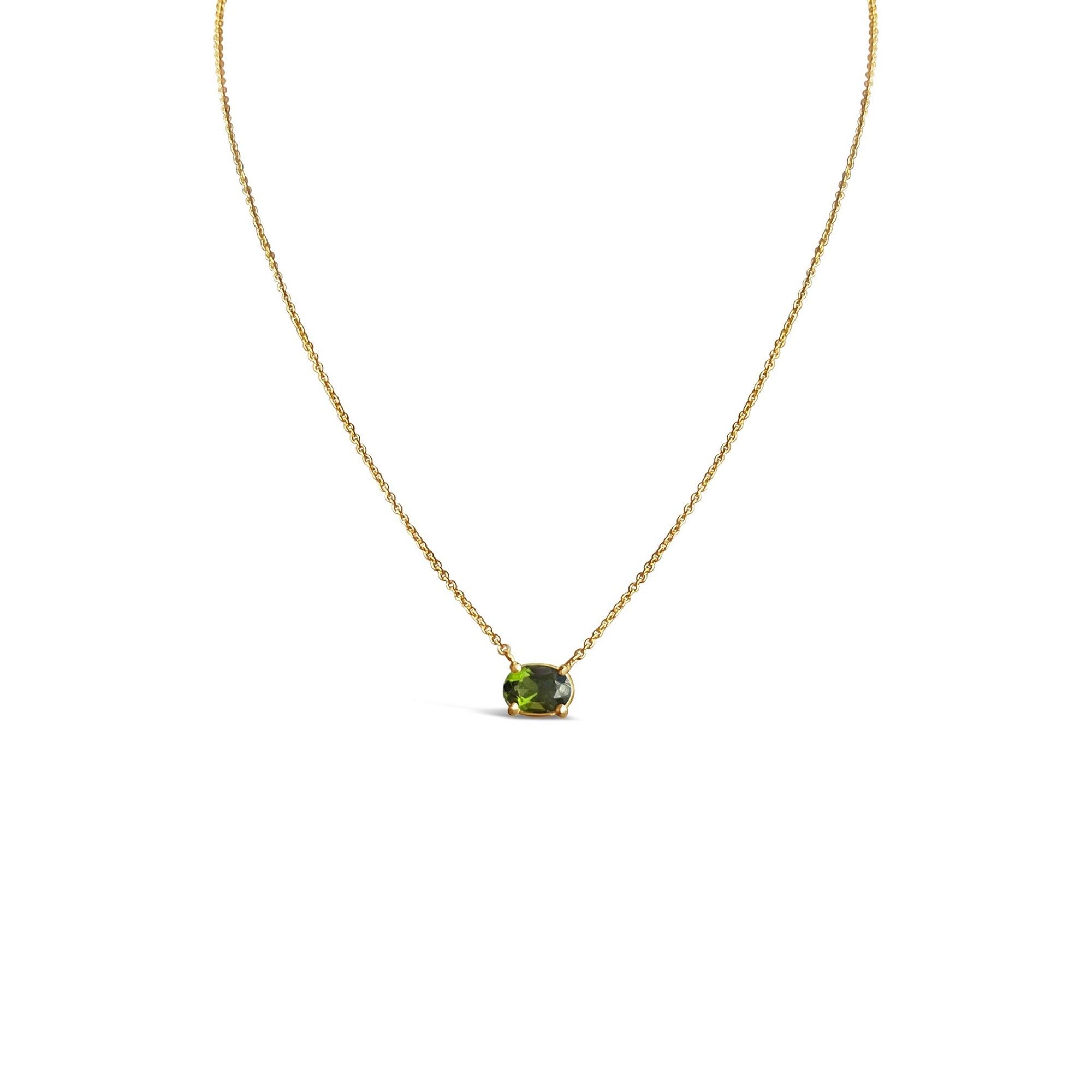 Moldavite Crystal | 14K Yellow Gold | Tektite Necklace