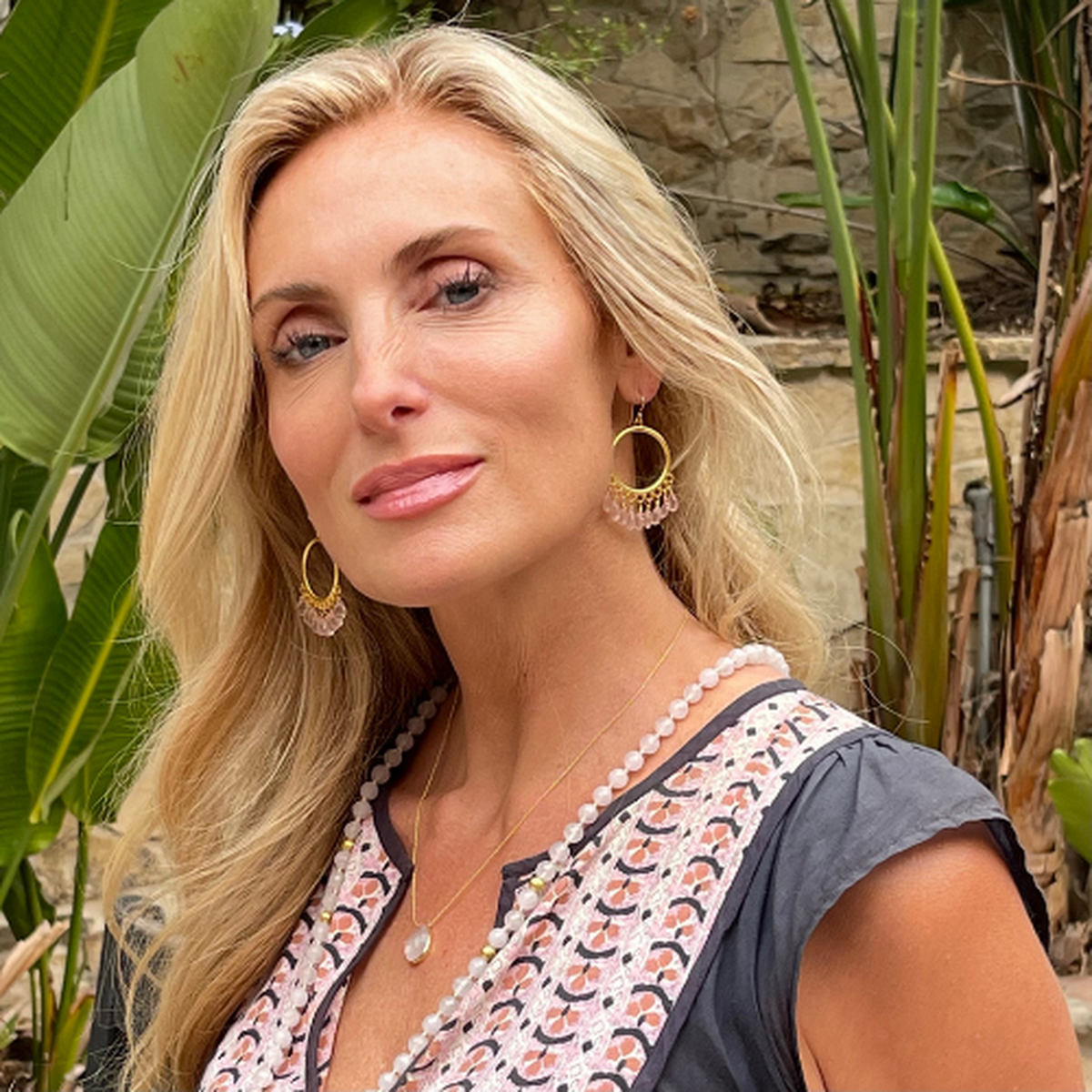 Rose Quartz Chandelier Hoop Earrings