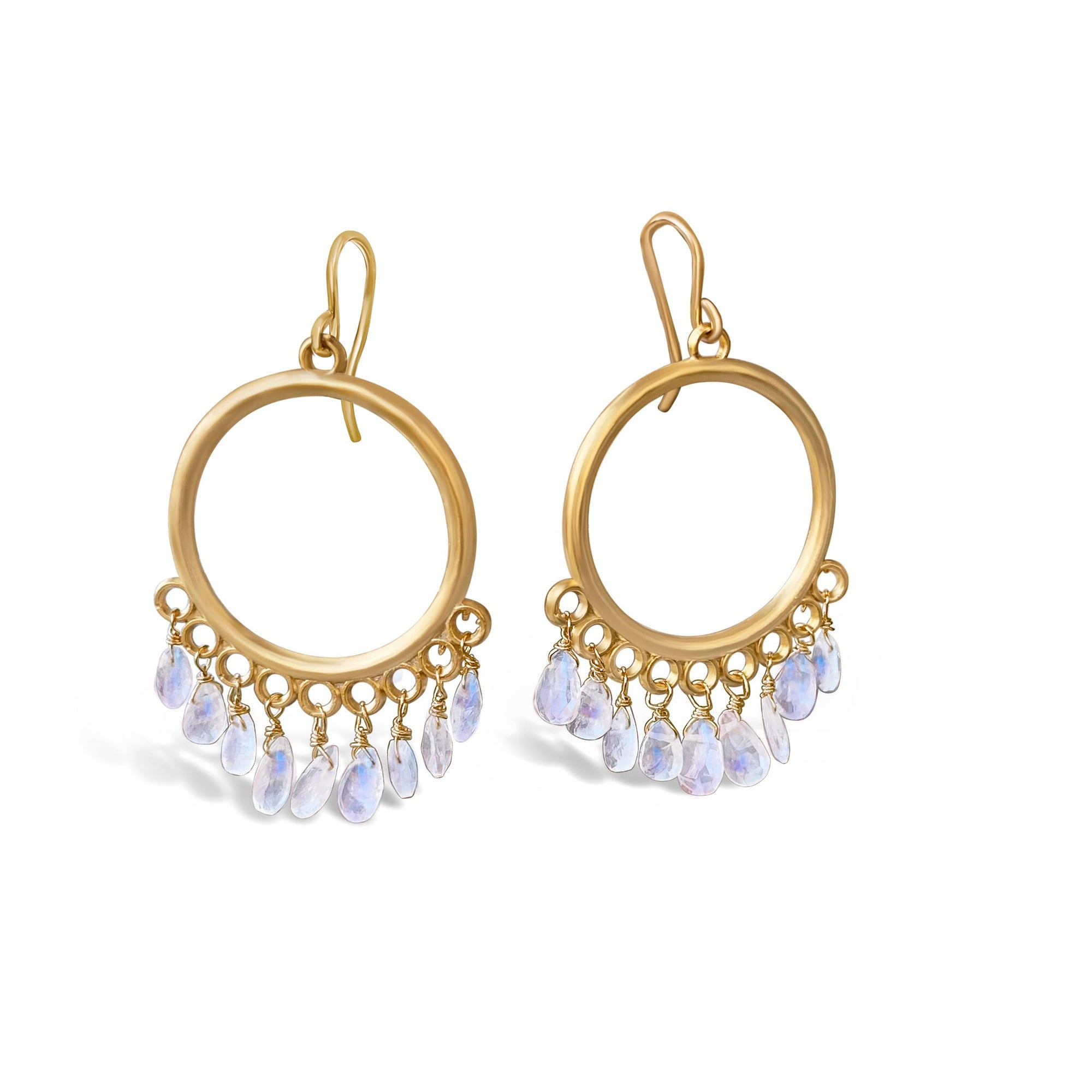 Rainbow Moonstone Chandelier Hoop Earrings | 22k Gold Plated Indian Jewelry