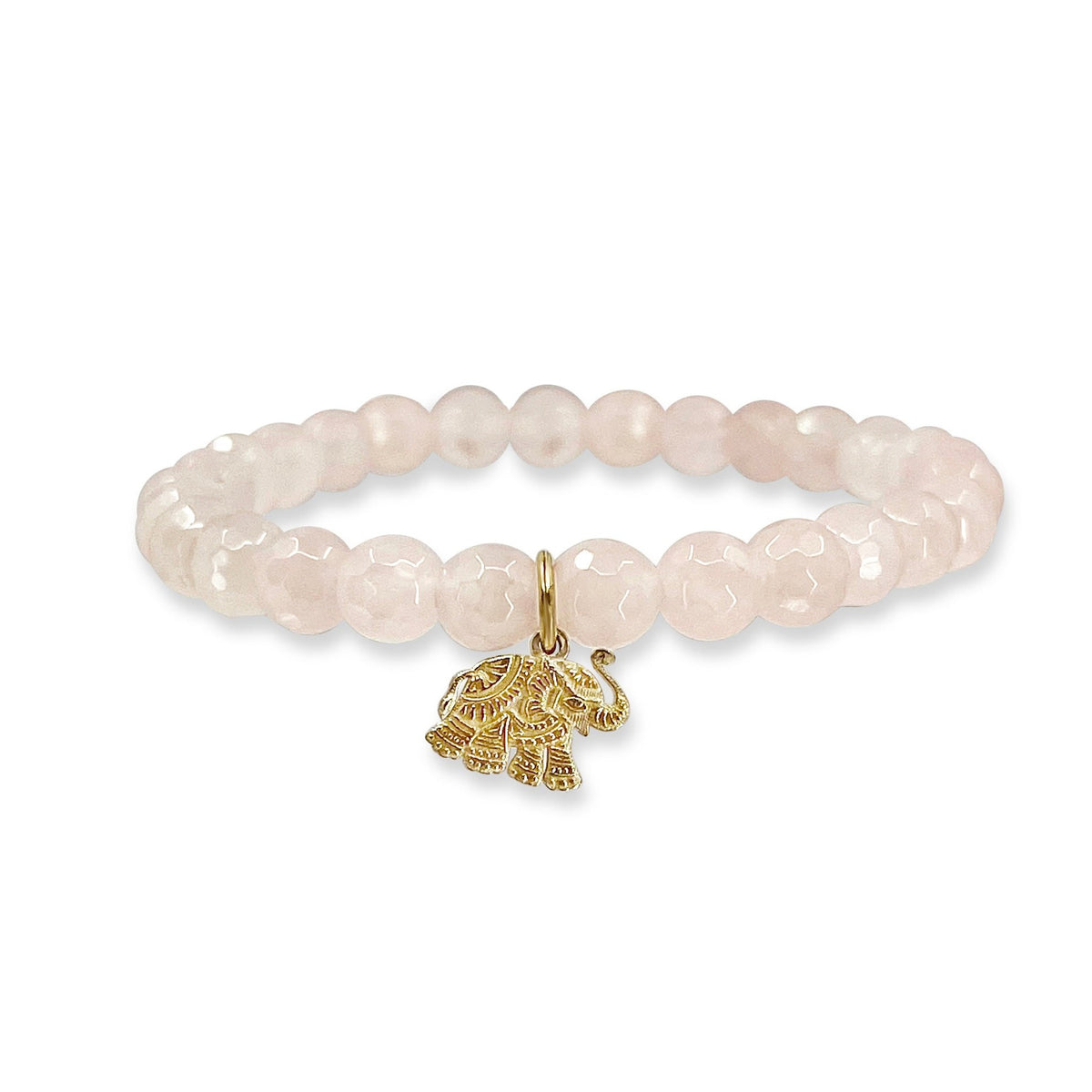 Elephant 14K Charm Rose Quartz Beaded Stretch Bracelet
