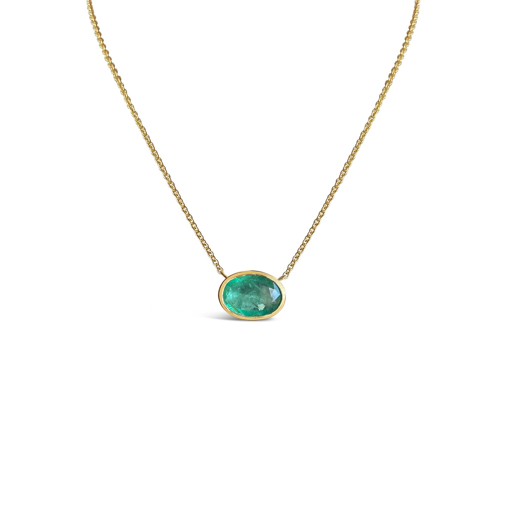 Astrological Gem Emerald Bezel Necklace