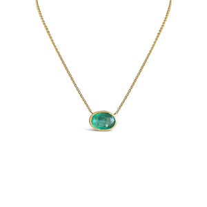 Astrological Gem Emerald Bezel 14K Necklace