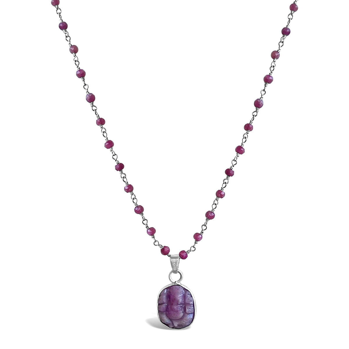 Astrological Ruby Ganesha Mala Prayer Bead Necklace for Courage and Career Growth