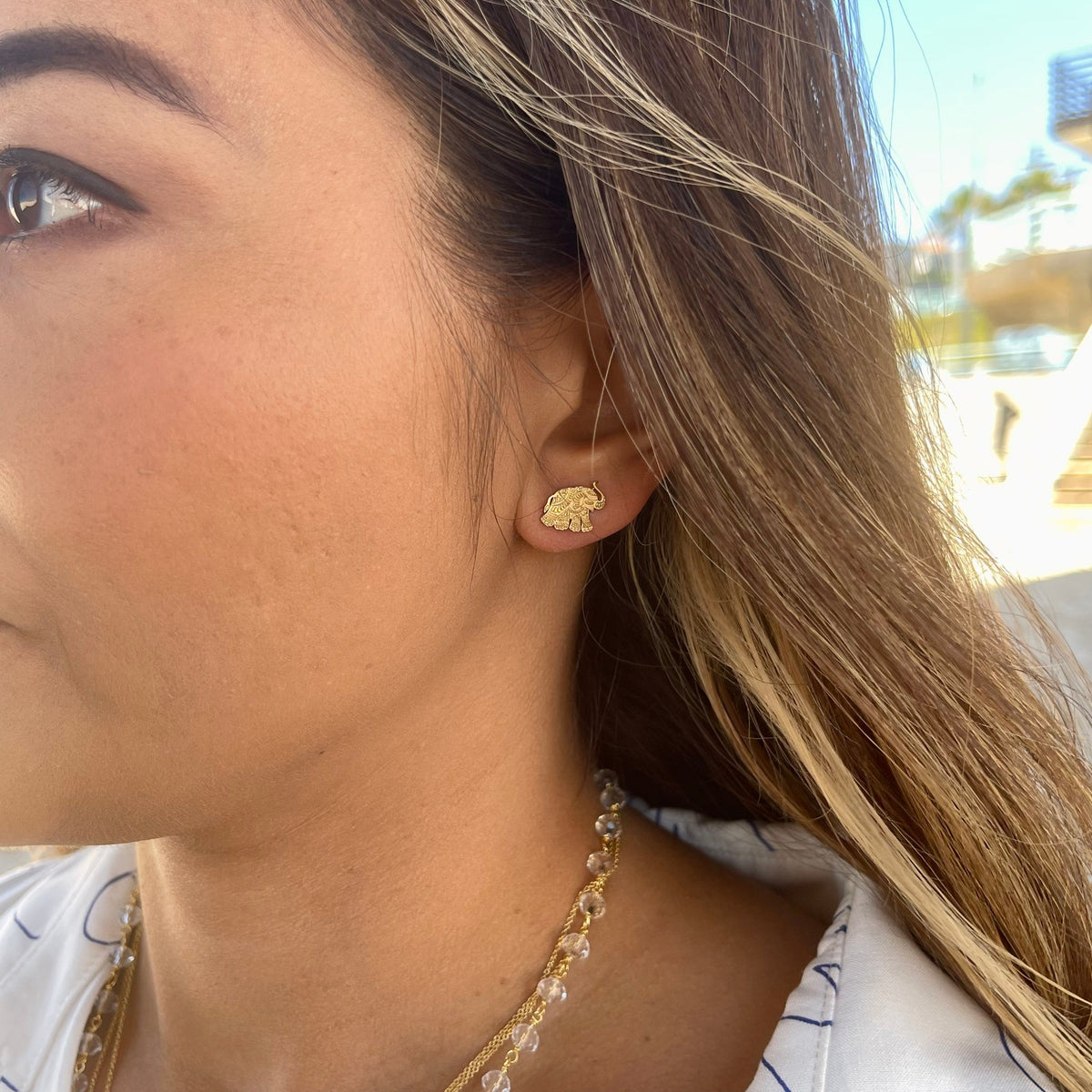 14K Gold Elephant Stud Earrings (Ganesha-Inspired)