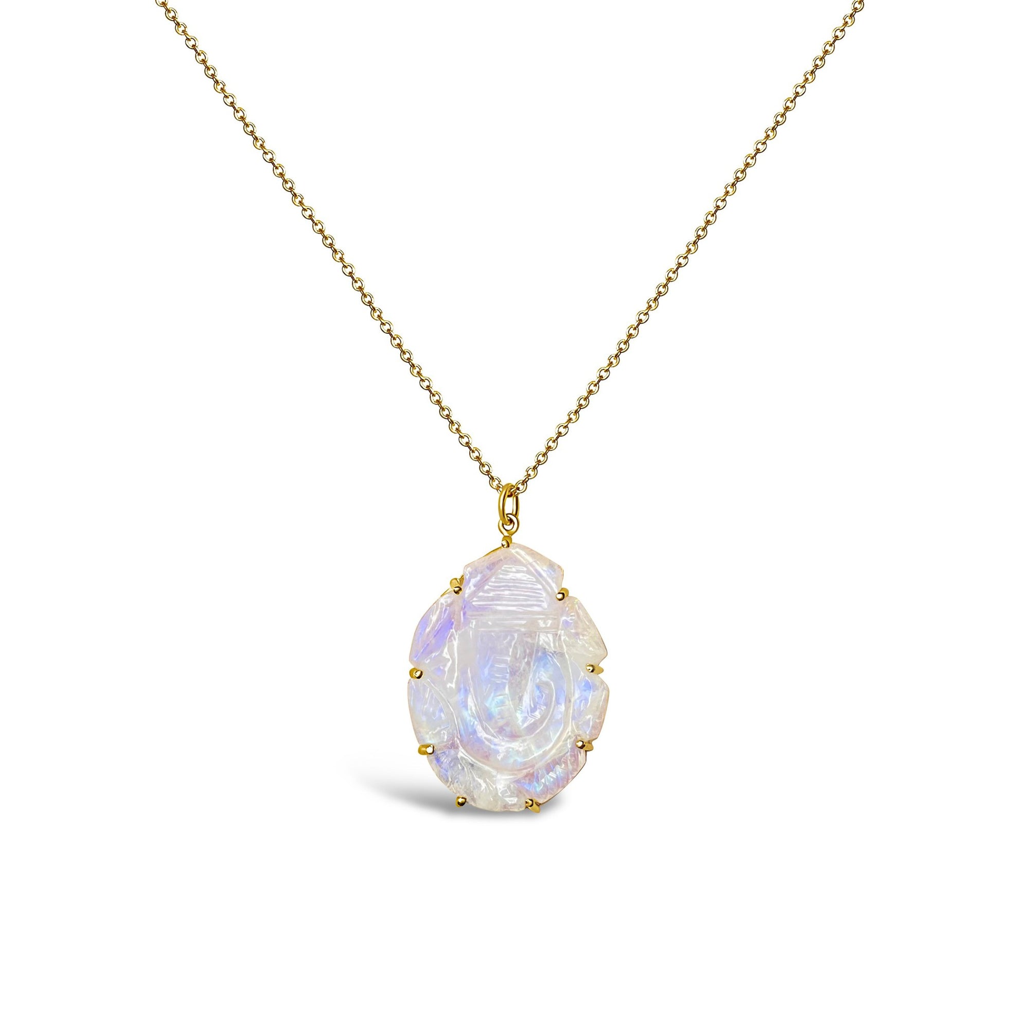 Astrological Gem Moonstone Crystal Ganesha Necklace