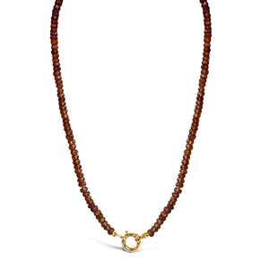 Astrological Gem Hessonite Beaded 14K Necklace With Om Diamond Pendant