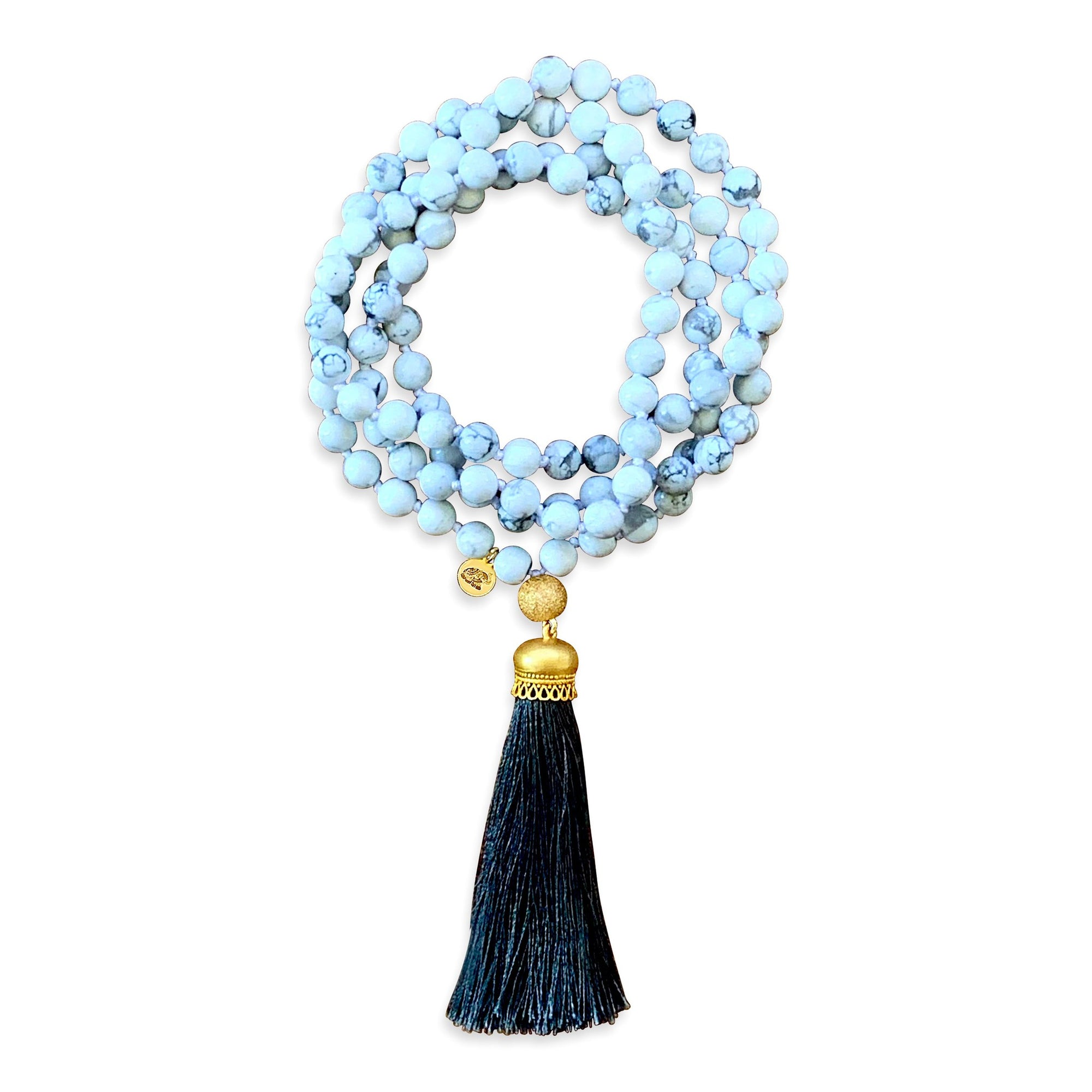 Howlite Mala Prayer Bead Necklace | Silk Tassel