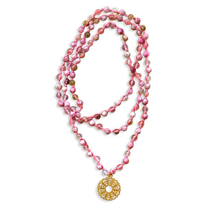 Rhodonite Cherry Quartz Mala Prayer Bead  Necklace | Chakra Charm